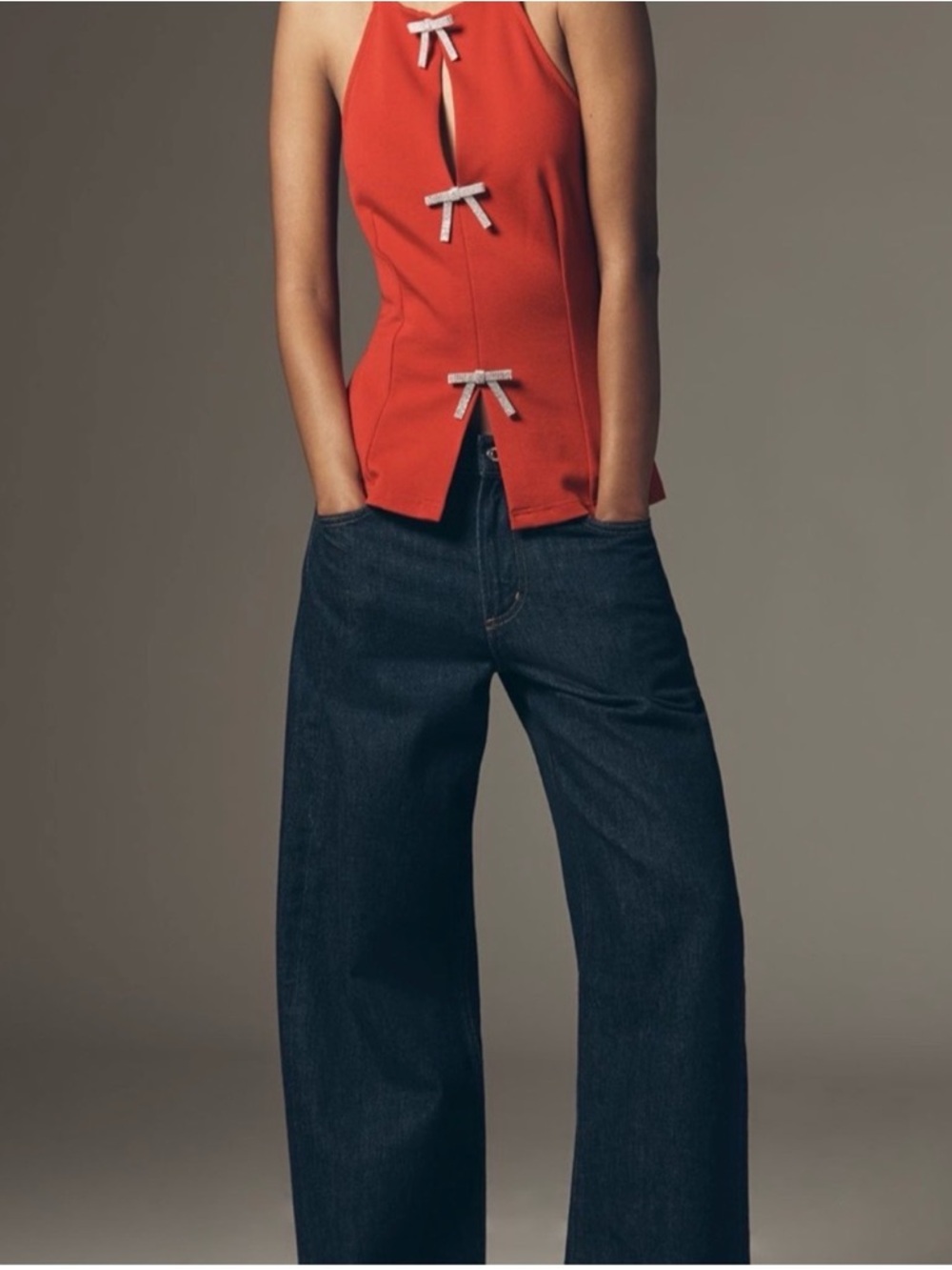 Beautiful Rhinestone Bow Red Halter Top by Maeve for Anthropologie - Picture 7 of 13